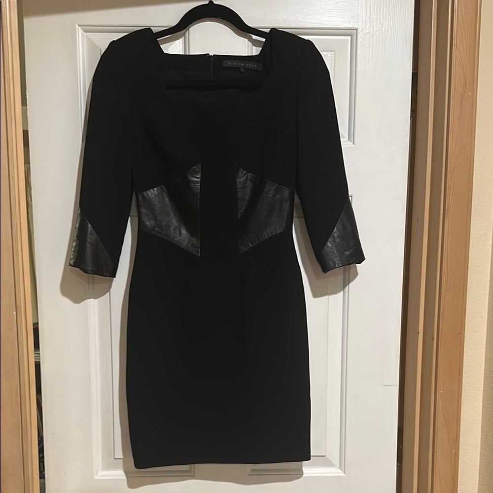 Elegant Rubin Singer Black Dress with Leather Accents